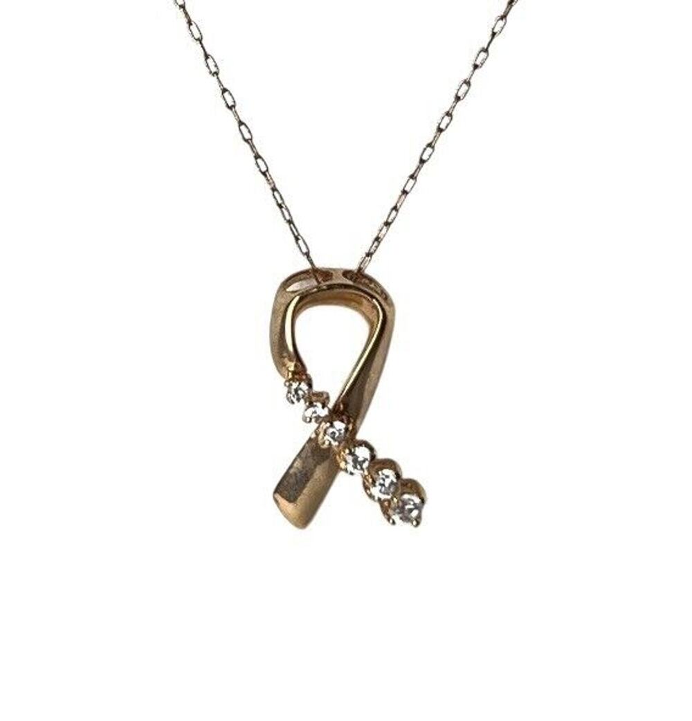 Kenneth J Lane KJL Necklace Breast Cancer Awareness Rhinestones Rose Gold Ribbon